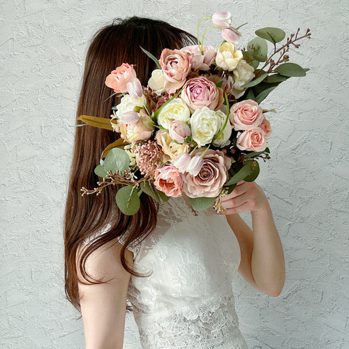 即納OK！！ローズとユーカリの海外風くすみカラーブーケ＋ウェディング