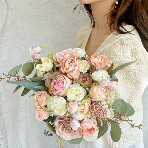 即納OK！！ローズとユーカリの海外風くすみカラーブーケ＋ウェディング