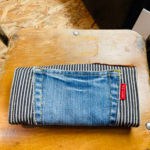 ヒッコリー長財布 デニムリメイク ハンドメイド 長財布 M.MARI