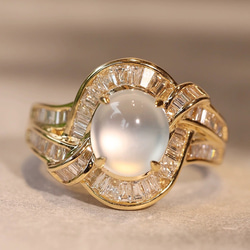 24-5 受注製作 極上品 高氷種 k18金ゴールド リング 指輪 天然 本翡翠 爪留め 天然ダイヤモンド 1枚目の画像