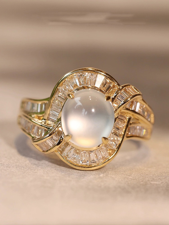 本翡翠氷種、k18金、天然ダイヤモンド指輪