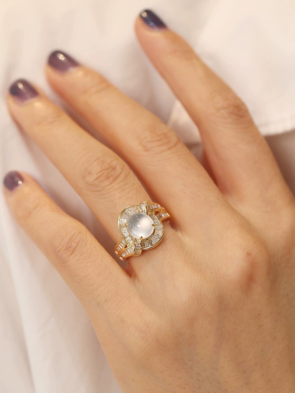 24-5 受注製作 極上品 高氷種 k18金ゴールド リング 指輪 天然 本翡翠 爪留め 天然ダイヤモンド 6枚目の画像