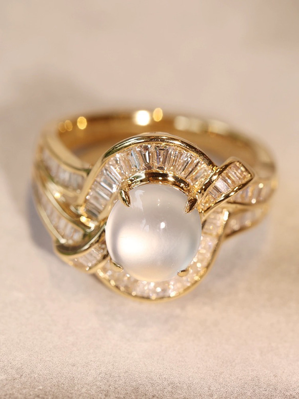24-5 受注製作 極上品 高氷種 k18金ゴールド リング 指輪 天然 本翡翠 爪留め 天然ダイヤモンド 4枚目の画像