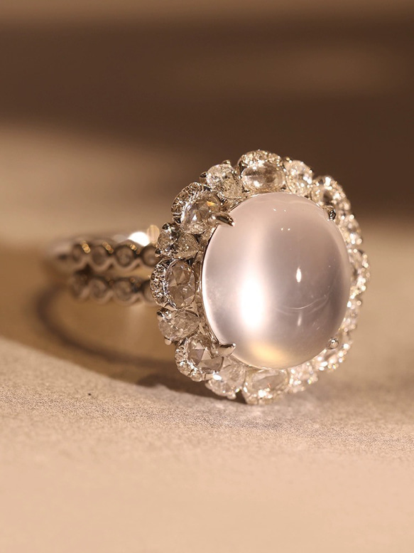 24-6 受注製作 極上品 高氷種 k18金ゴールド リング 指輪 天然 本翡翠 爪留め 天然ダイヤモンド 3枚目の画像