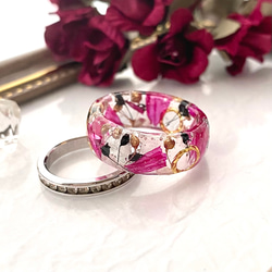ハンドメイド☆レジン リング 指輪♡ブルー系 ドライフラワー 14号