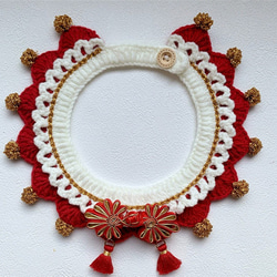 ✨金糸に紅白の首輪☆猫&犬&用襟型ペット☆結婚式の編んだ首輪 5枚目の画像