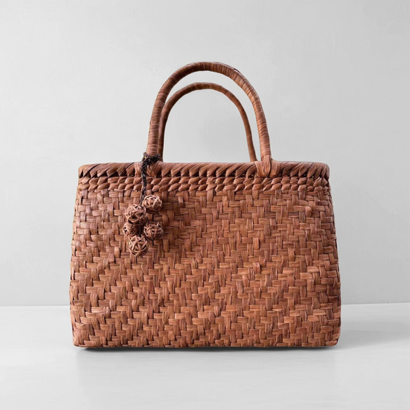 お得】山葡萄かごバッグ 手作り 籠バッグ 網代編み (約)幅32×本体高さ