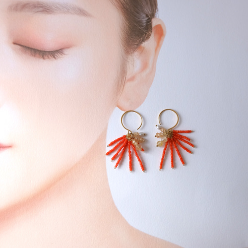 大人気の ☆SALE】サルディーニャ珊瑚のフリンジピアス・14kgf・天然石 ピアス