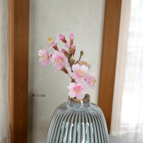 枯れない 桜 切り枝 ✿クレイフラワーNO.S3-F2 アートフラワー