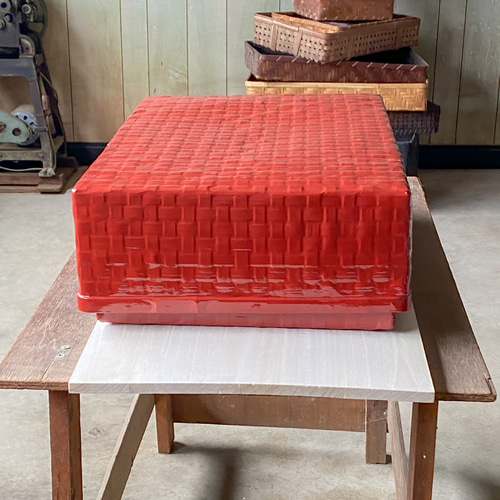 野原竹細工 つづらの衣装入れ小 一閑張り 朱 その他家具 野原竹細工