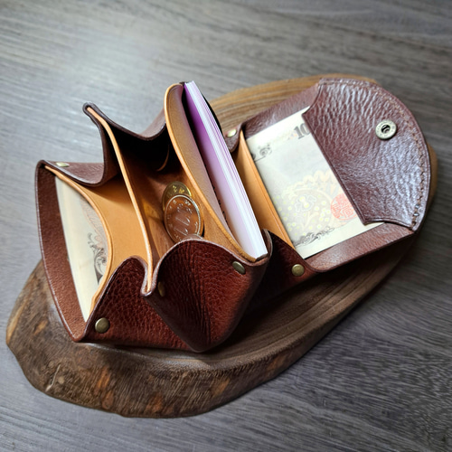 イタリアンレザーのミニ財布 アコーディオンウォレット ダークブラウン