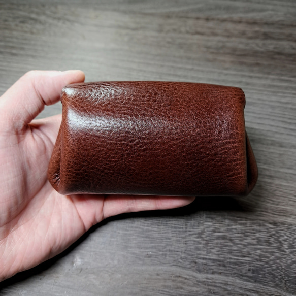 イタリアンレザーのミニ財布 アコーディオンウォレット ダークブラウン/ナチュラル ◇コンパクト財布 ポーチ 財布 本革 7枚目の画像