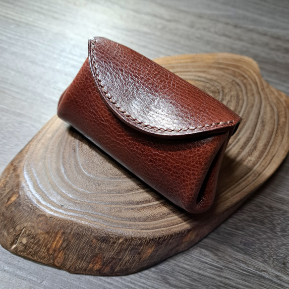 イタリアンレザーのミニ財布 アコーディオンウォレット ダークブラウン/ナチュラル ◇コンパクト財布 ポーチ 財布 本革 3枚目の画像