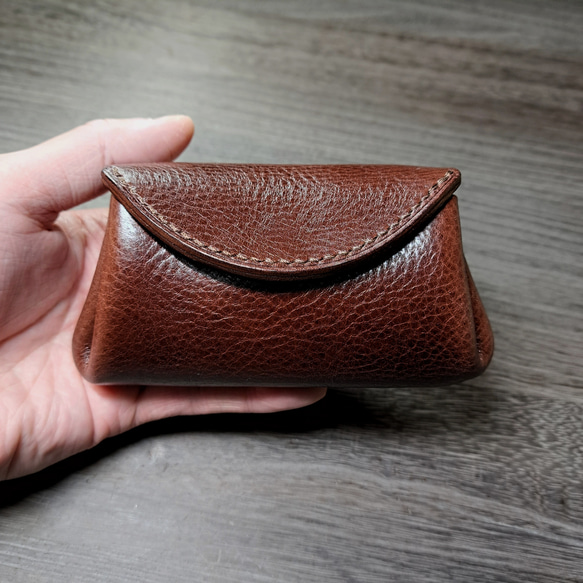 イタリアンレザーのミニ財布 アコーディオンウォレット ダークブラウン/ナチュラル ◇コンパクト財布 ポーチ 財布 本革 4枚目の画像