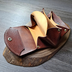 イタリアンレザーのミニ財布 アコーディオンウォレット ダークブラウン/ナチュラル ◇コンパクト財布 ポーチ 財布 本革 6枚目の画像