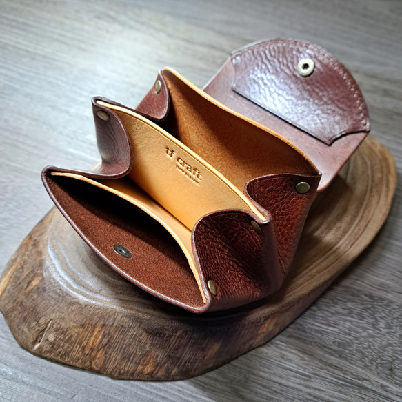 イタリアンレザーのミニ財布 アコーディオンウォレット ダークブラウン/ナチュラル ◇コンパクト財布 ポーチ 財布 本革 5枚目の画像