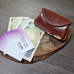 イタリアンレザーのミニ財布 アコーディオンウォレット ダークブラウン/ナチュラル ◇コンパクト財布 ポーチ 財布 本革 8枚目の画像