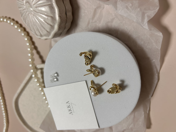 樹脂イヤリングのみ◆Rabbit pearl earrings ウサギとパールのイヤリング　可愛い　ラビット　アレルギー 14枚目の画像