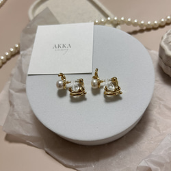 樹脂イヤリングのみ◆Rabbit pearl earrings ウサギとパールのイヤリング　可愛い　ラビット　アレルギー 4枚目の画像