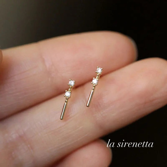 受注製作 ピアス ＊ two zirconia bar pierce 4枚目の画像