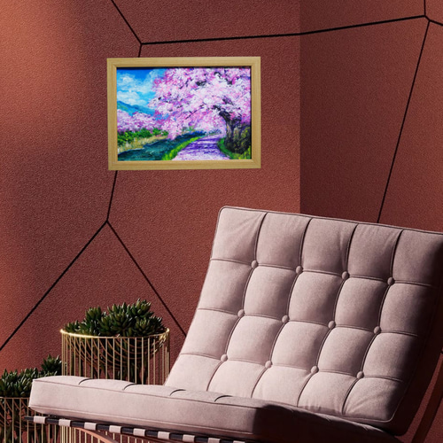 油絵 油彩  絵 絵画【Çherry blossom road】 油絵 油彩 油彩画 絵 絵画 【Çherry blossom road】 絵画 HR