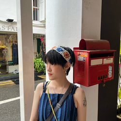 かぎ針編み\中空タイルデザイン\ヘアバンド\ブルーシリーズ 1枚目の画像