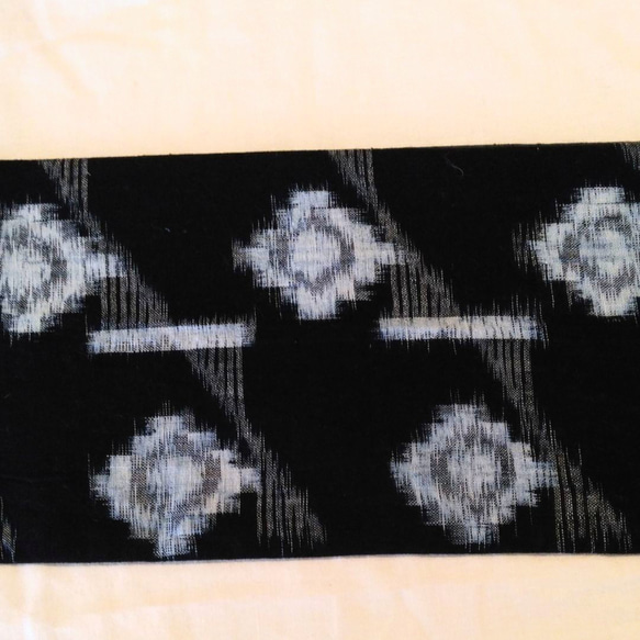 綿半巾帯(絣　藍縞×綿紬）藍染め　浴衣帯　リバーシブル　三河綿芯　本仕立て 3枚目の画像