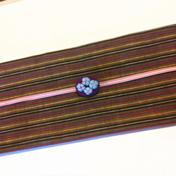 綿半巾帯(絣　藍縞×綿紬）藍染め　浴衣帯　リバーシブル　三河綿芯　本仕立て 8枚目の画像