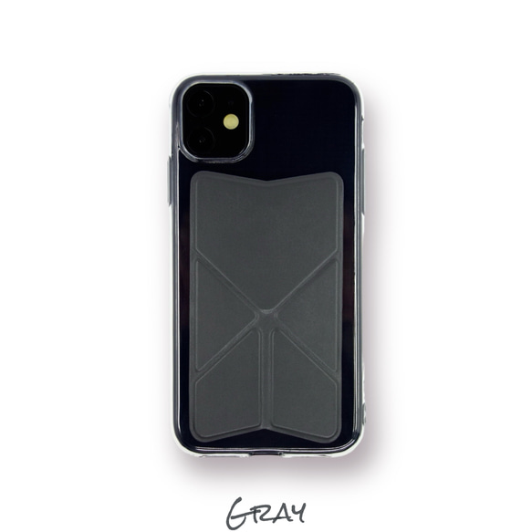 iPhone15 ケース スマホスタンド スマホグリップ マグネット内蔵 折り畳み式 ワイヤレス充電可 グレー 20枚目の画像