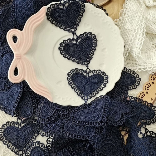 30枚入り 高品質 リボン柄 ハート形 ケミカルレース モチーフ