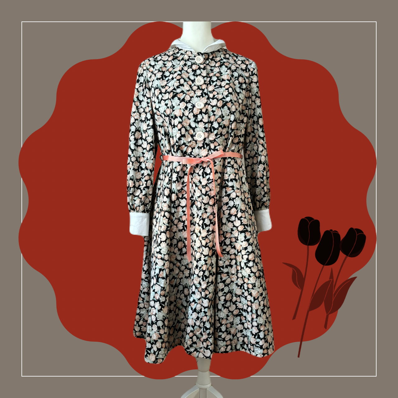 チューリップ柄のフレアワンピース