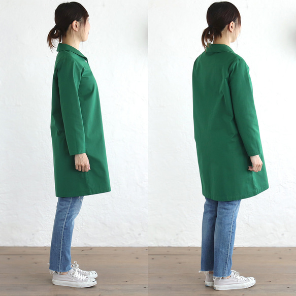 春季秋季實用單品 純棉斜紋披肩領外套外套 衣長89cm (綠色) CO08 第9張的照片