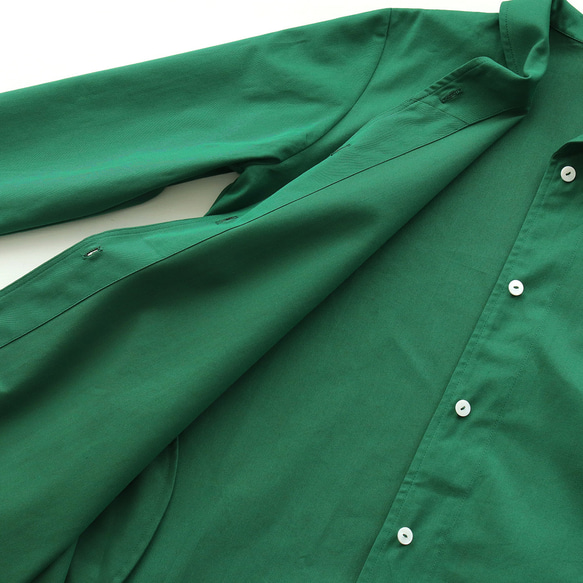 春と秋に役立つ一枚 コットンツイルショールカラー ジャケットコート 着丈89cm （グリーン）CO08 16枚目の画像