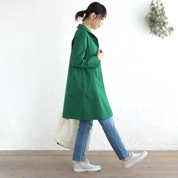 春季秋季實用單品 純棉斜紋披肩領外套外套 衣長89cm (綠色) CO08 第6張的照片