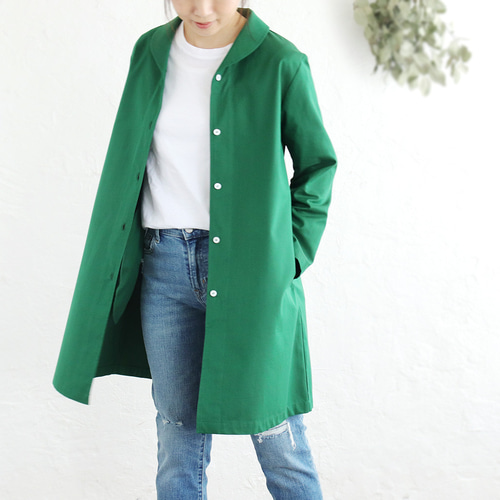 アンフィル　オーバーサイズコットンジャケット　ライトグリーン　軽アウター 秋と春に役立つ一枚 コットンツイルショールカラー ジャケット