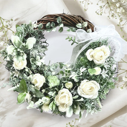 大きめ』白い薔薇とかすみ草、ラグラスのアンティークでエレガントな