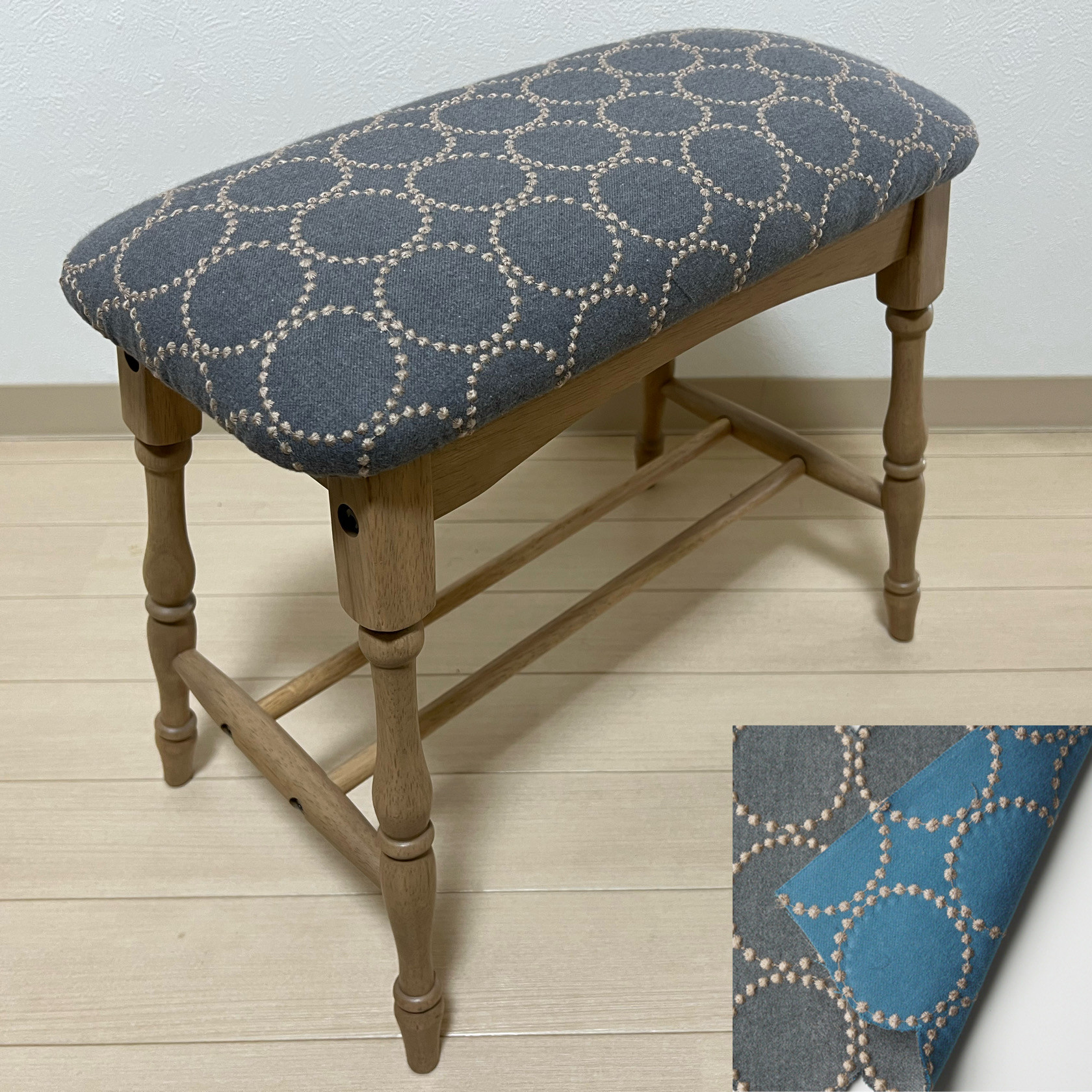 ミナペルホネン スツール タンバリン スリム 【グレー/ブルー】 椅子 ハンドメイド チェア dop生地 ベンチ 腰掛け