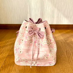 桜の巾着式ショルダーバッグ◆ピンク 14枚目の画像