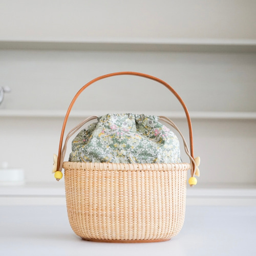 9インチナンタケットバスケット＋ミモザ手刺繍とリバティー