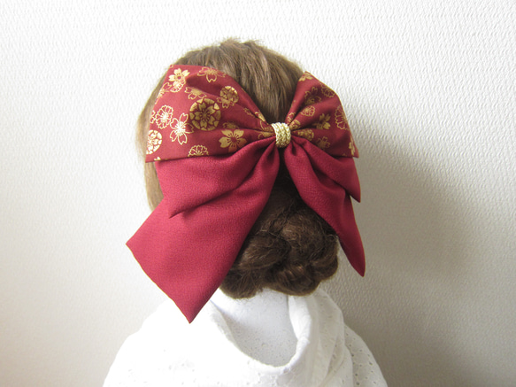 髪飾り　リボン✿金箔桜　ennji　　卒業式　成人式　着物　袴　振袖 2枚目の画像