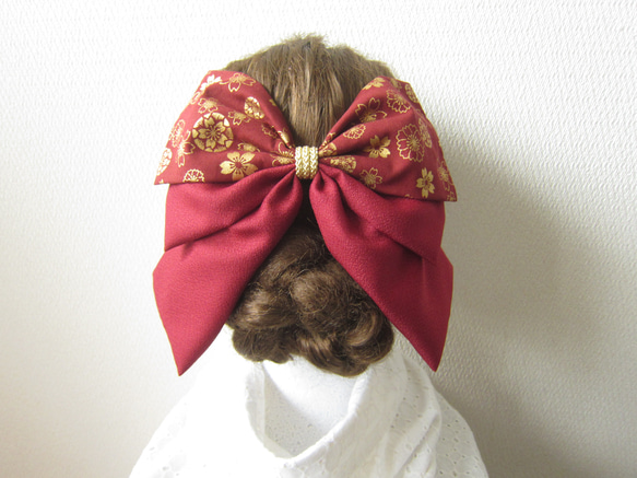 髪飾り　リボン✿金箔桜　ennji　　卒業式　成人式　着物　袴　振袖 3枚目の画像