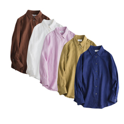 リネンシャツ　シンプル長袖シャツ　水洗い柔らかいリネンシャツ　リネン100％　5色3サイズ　L314BR 3枚目の画像