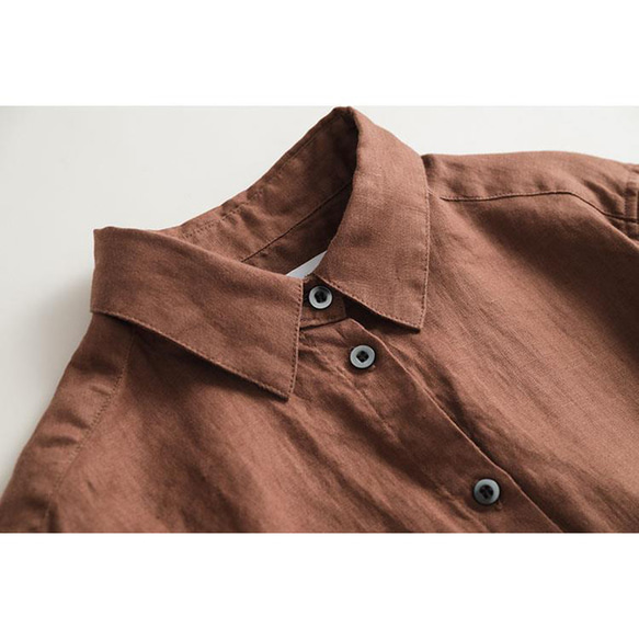 リネンシャツ　シンプル長袖シャツ　水洗い柔らかいリネンシャツ　リネン100％　5色3サイズ　L314BR 4枚目の画像