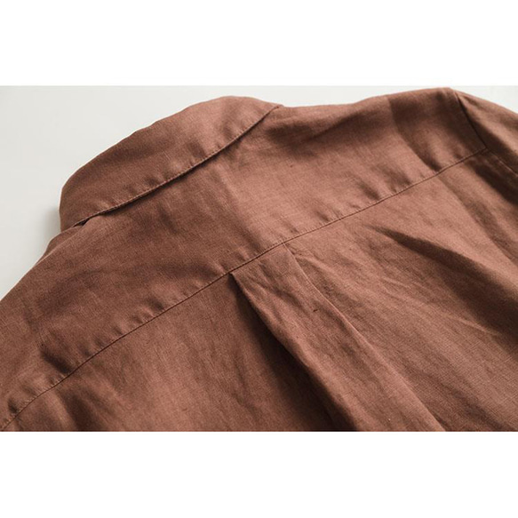 リネンシャツ　シンプル長袖シャツ　水洗い柔らかいリネンシャツ　リネン100％　5色3サイズ　L314BR 12枚目の画像