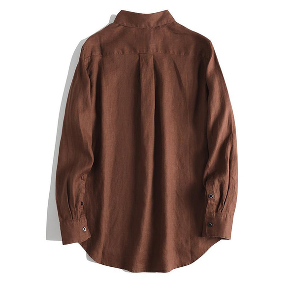 リネンシャツ　シンプル長袖シャツ　水洗い柔らかいリネンシャツ　リネン100％　5色3サイズ　L314BR 2枚目の画像