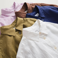 リネンシャツ　シンプル長袖シャツ　水洗い柔らかいリネンシャツ　リネン100％　5色3サイズ　L314BR 14枚目の画像