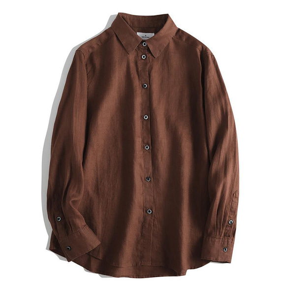 リネンシャツ　シンプル長袖シャツ　水洗い柔らかいリネンシャツ　リネン100％　5色3サイズ　L314BR 1枚目の画像