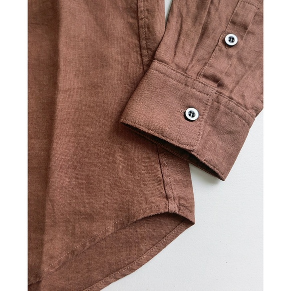 リネンシャツ　シンプル長袖シャツ　水洗い柔らかいリネンシャツ　リネン100％　5色3サイズ　L314BR 18枚目の画像