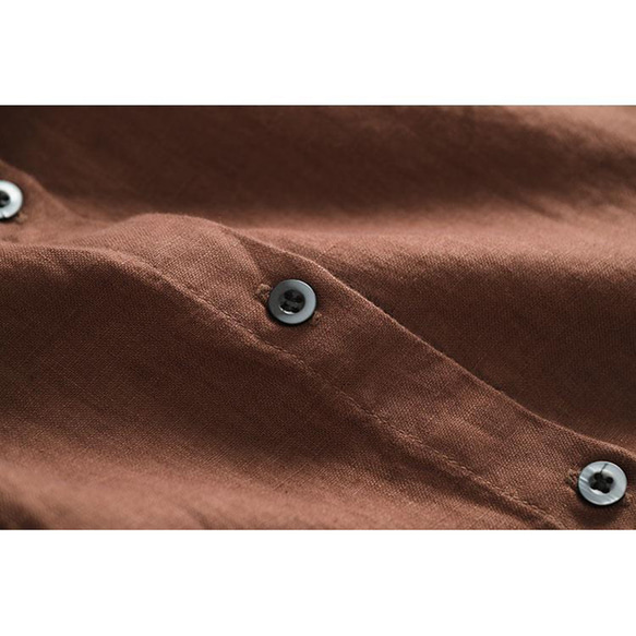 リネンシャツ　シンプル長袖シャツ　水洗い柔らかいリネンシャツ　リネン100％　5色3サイズ　L314BR 6枚目の画像