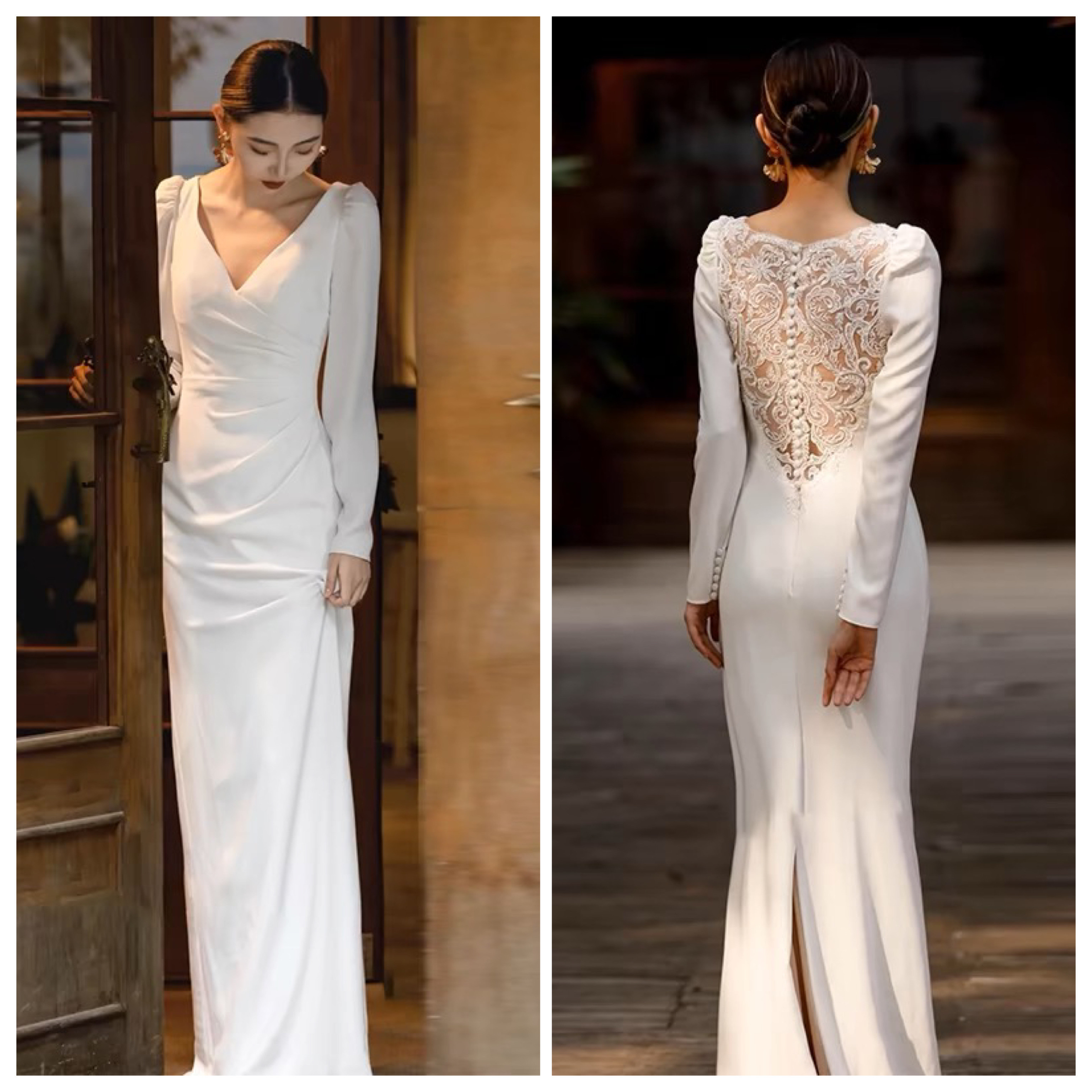 ウェディングドレス　長袖　サテン　ソフトマーメイド　二次会ドレス　前撮り（WD242119） 20,800円